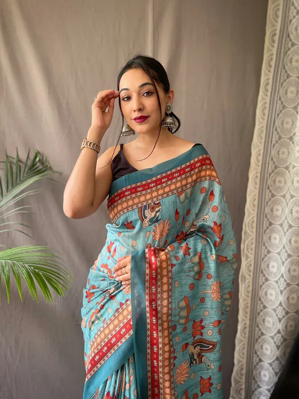 Arctic_Blue_Pure_Malai_Cotton_Sarees_with_Digital_Printed_Work_With_Blouse_Piece_Attached